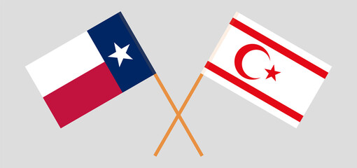 Crossed flags of the State of Texas and Northern Cyprus. Official colors. Correct proportion