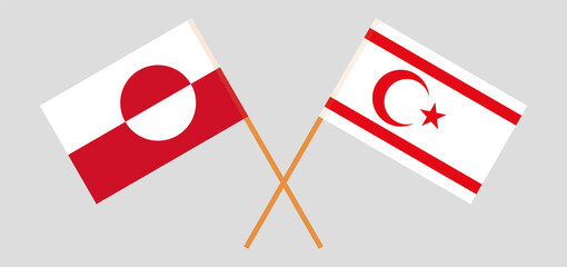 Crossed flags of Greenland and Northern Cyprus. Official colors. Correct proportion