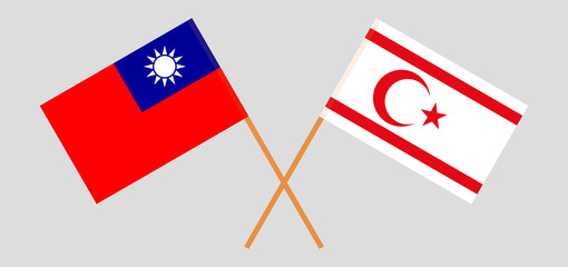 Crossed flags of Taiwan and Northern Cyprus. Official colors. Correct proportion