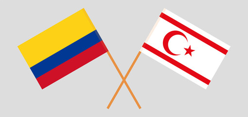 Crossed flags of Colombia and Northern Cyprus. Official colors. Correct proportion