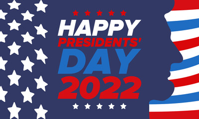 Happy Presidents day in United States. Washington's Birthday. Federal holiday in America. Celebrated in February. Patriotic american elements. Poster, banner and background. Vector illustration