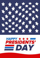 Happy Presidents day in United States. Washington's Birthday. Federal holiday in America. Celebrated in February. Patriotic american elements. Poster, banner and background. Vector illustration