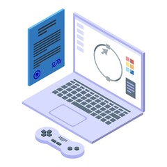 Laptop control icon isometric vector. Product trade