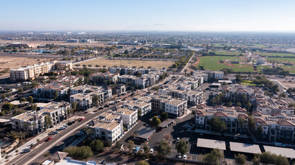 Fototapeta na wymiar Afternoon aerial view of dense urban core of Surprise, Arizona, USA.