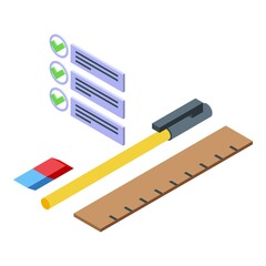 School tools icon isometric vector. Stationery pencil