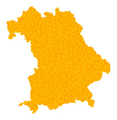 Vector Golden map of Bavaria State. Map of Bavaria State is isolated on a white background. Golden items texture based on solid yellow map of Bavaria State.