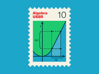 Postage stamp with cover image Algebra textbook for grade 10 of soviet russian high school