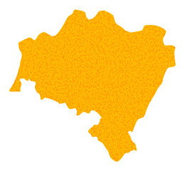 Vector Golden map of Lower Silesia Province. Map of Lower Silesia Province is isolated on a white background. Golden particles mosaic based on solid yellow map of Lower Silesia Province.