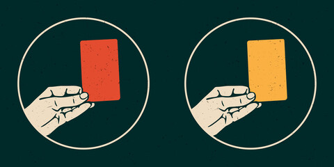 Soccer referees hand with red and yellow card