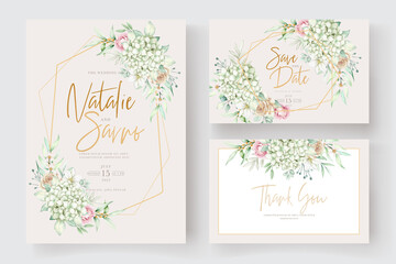 Fototapeta na wymiar hand drawn hydrangea wedding invitation card set
