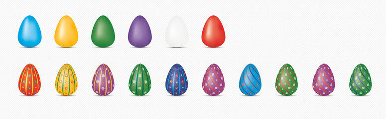 Easter eggs, painted illustration drawing with Easter symbols, flowers and colours. 
