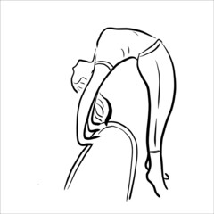 girl doing yoga. sport. gymnastics. black and white sketches. Stretching. morning work-out. outline image