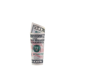 Banknotes of the United States dollar.
Roll of fifty US dollars isolated on a white background.