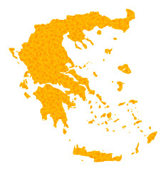 Vector Gold map of Greece. Map of Greece is isolated on a white background. Gold particles mosaic based on solid yellow map of Greece.