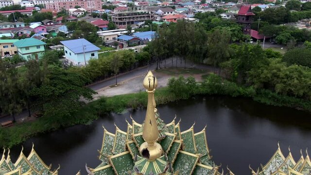 Aerial view of the Pavilion of the Enlightened at Ancient Siam (Mueang Boran) near Bangkok, Thailand.