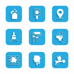 Set Paint roller brush, spray, gun, Car painting, Painting the house, and icon. Vector