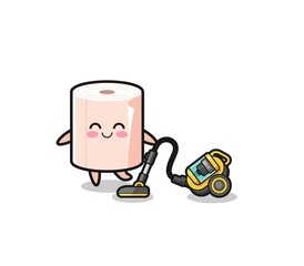 cute tissue roll holding vacuum cleaner illustration