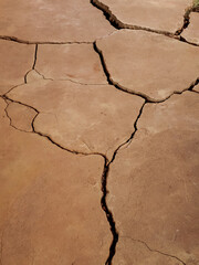 Detail texture closeup of hardened, cracked, earth from drought contions of climate change