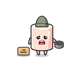 cute tissue roll beggar cartoon character