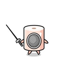 tissue roll earth cartoon as fencer mascot