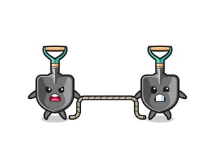 cute shovel character is playing tug of war game