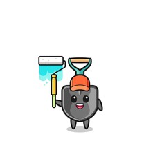 the shovel painter mascot with a paint roller