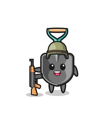 cute shovel mascot as a soldier