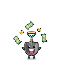 illustration of the shovel catching money falling from the sky