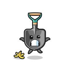 shovel cartoon is slip on a banana peel