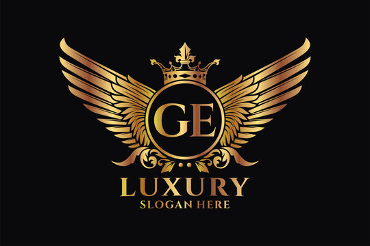 Luxury royal wing Letter GE crest Gold color Logo vector, Victory logo, crest logo, wing logo, vector logo template.