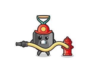 Naklejka premium shovel cartoon as firefighter mascot with water hose