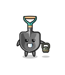 shovel mascot lifting kettlebell in the gym