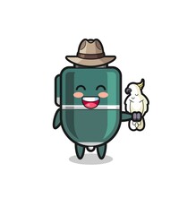 ballpoint pen zookeeper mascot with a parrot
