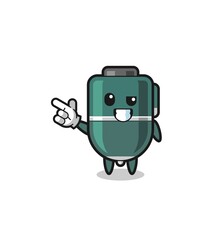 ballpoint pen mascot pointing top left