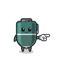 ballpoint pen mascot with pointing right gesture