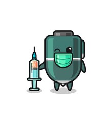 ballpoint pen mascot as vaccinator