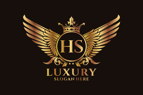 Luxury royal wing Letter HS crest Gold color Logo vector, Victory logo, crest logo, wing logo, vector logo template.