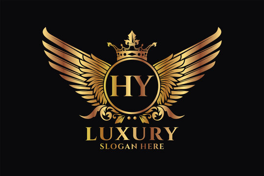 Luxury royal wing Letter HY crest Gold color Logo vector, Victory logo, crest logo, wing logo, vector logo template.