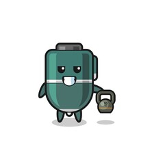 ballpoint pen mascot lifting kettlebell in the gym