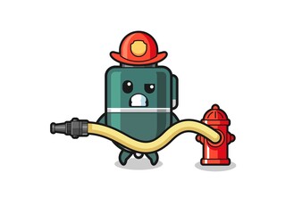 ballpoint pen cartoon as firefighter mascot with water hose