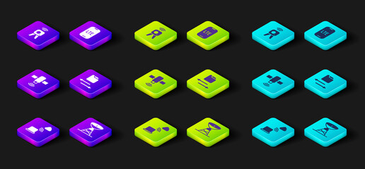 Set Network cloud connection, Satellite dish, Transfer files, LTE network and Web camera icon. Vector