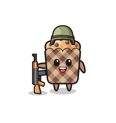 cute muffin mascot as a soldier