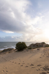 Mazagon beach, in the province of Huelva, Spain. One of the most beautiful beaches in Spain. Concept of going to the most beautiful places on vacation.