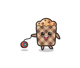 cartoon of cute muffin playing a yoyo
