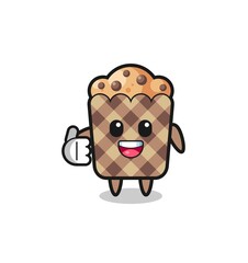 muffin mascot doing thumbs up gesture