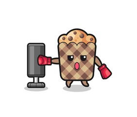 muffin boxer cartoon doing training with punching bag