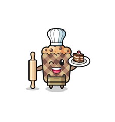 muffin as pastry chef mascot hold rolling pin