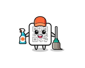 cute qr code character as cleaning services mascot