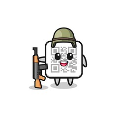 cute qr code mascot as a soldier