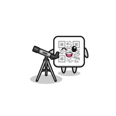 qr code astronomer mascot with a modern telescope